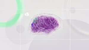 Inicio 3D rendered abstract design featuring a digital brain visual with vibrant colors.